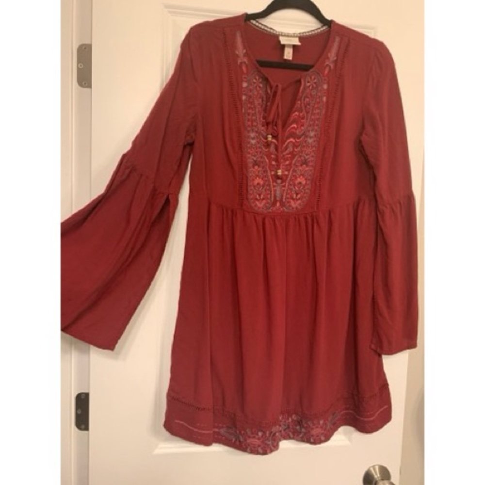 Burgundy Bell Sleeve Dress